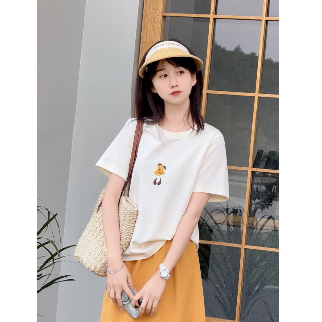 Y.M | 小怪兽 锦氨双面凉感立体刺绣 韩版减龄款短袖T恤1347