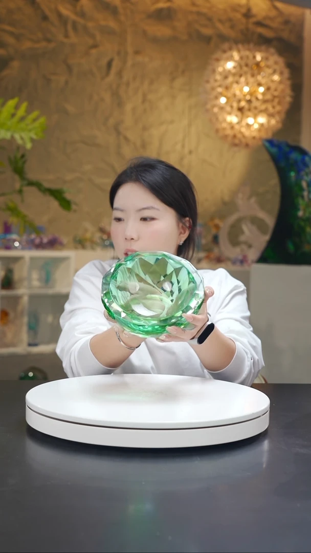 手工艺品琉璃祖母绿圆形果碗