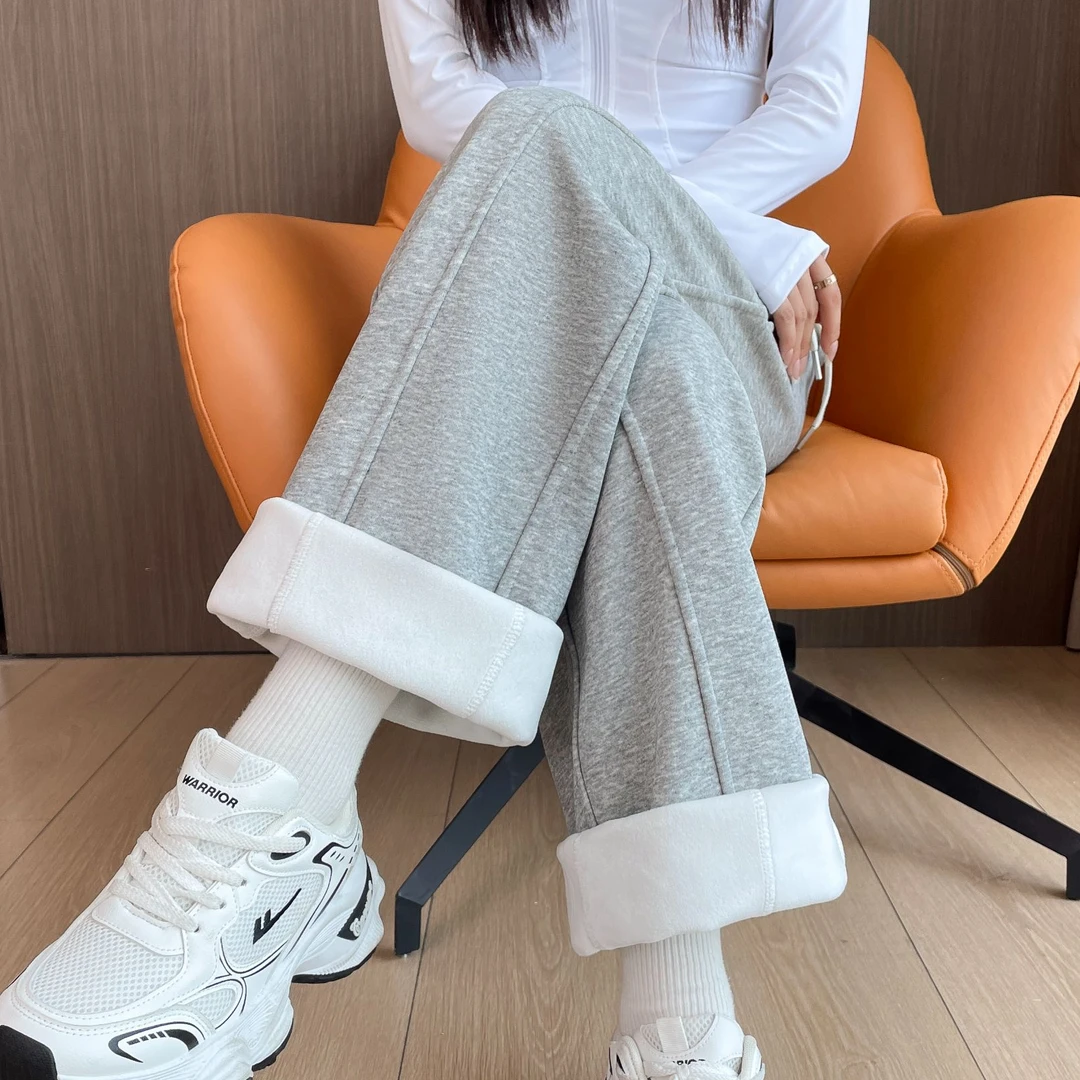 窄版阔腿裤女秋冬季加绒休闲运动卫裤香蕉裤高腰垂感显瘦直筒裤子