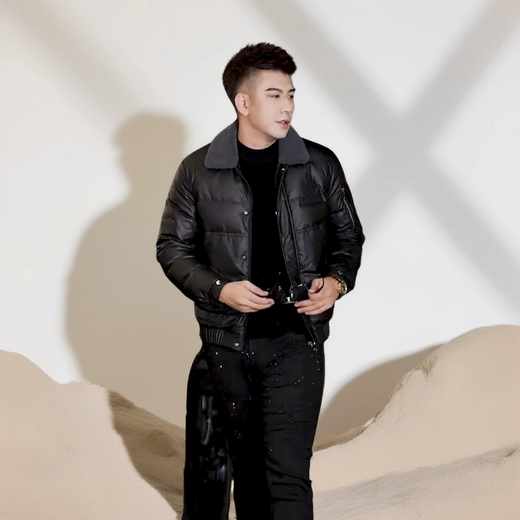 宾斯洛特时尚羽绒服男士冬季新款加厚保暖休闲时尚帅气翻领外套潮