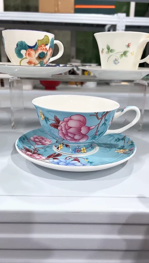 杯子陶（简装）蓝色咖啡杯碟一套