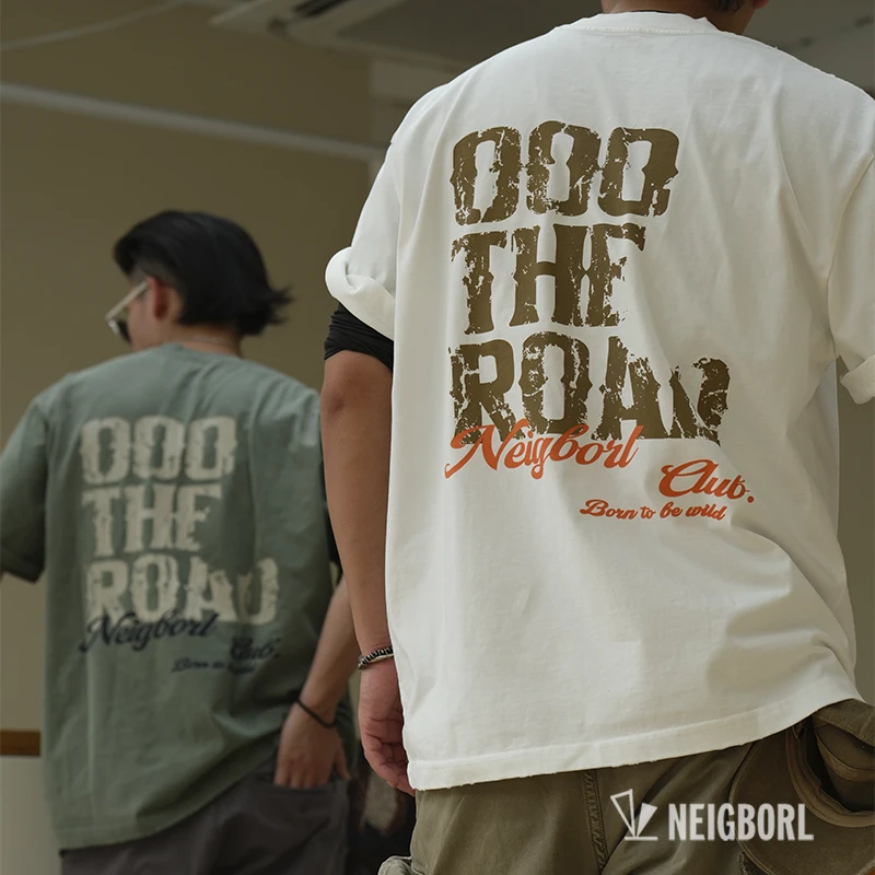 【和弦】NEIGBORL钊叔制美式复古印花休闲棉短袖宽松男T恤纯棉夏季