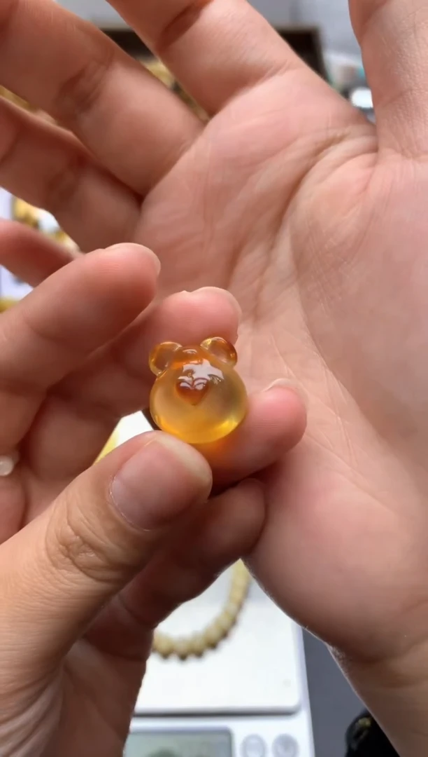 【闪购商品】琥珀珠宝奇石未镶嵌025琥珀蜜蜡花粉有纹小坑介意勿拍