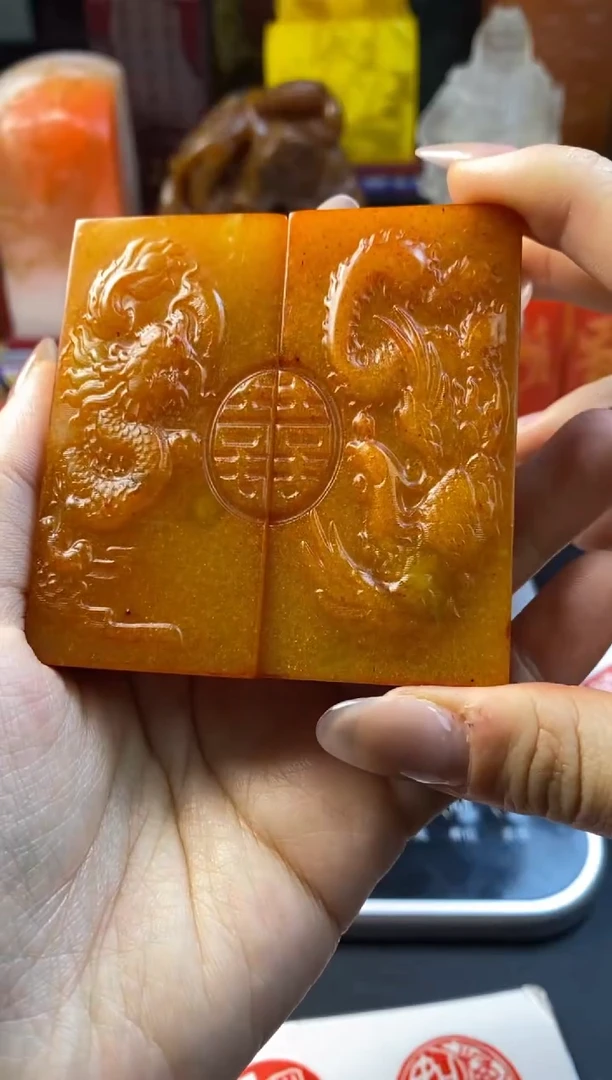 寿山石印石田黄龙凤对牌 （长相思 忆多娇）