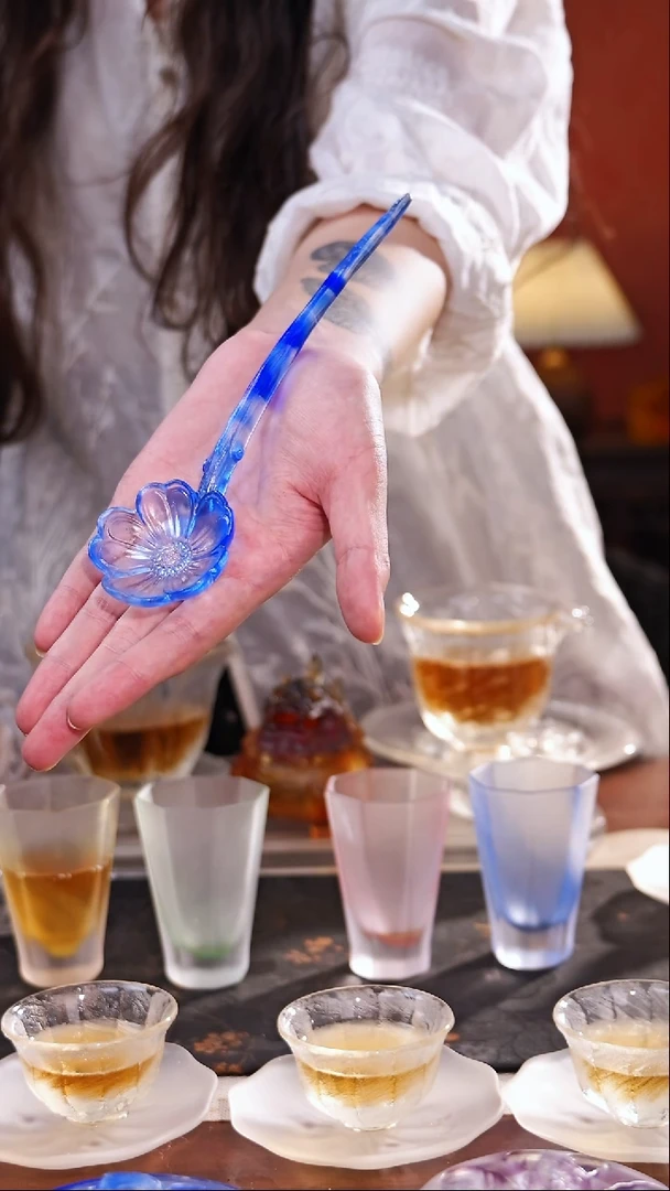 手工艺品琉璃蓝色梅花茶匙