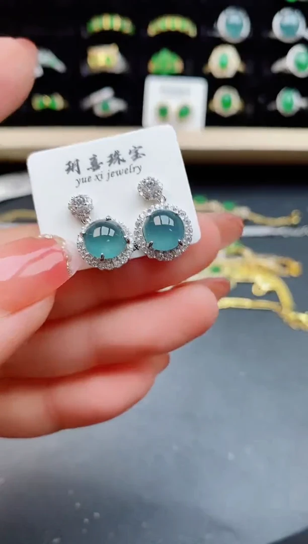 【闪购商品】翡翠耳饰银S925镶嵌12121
