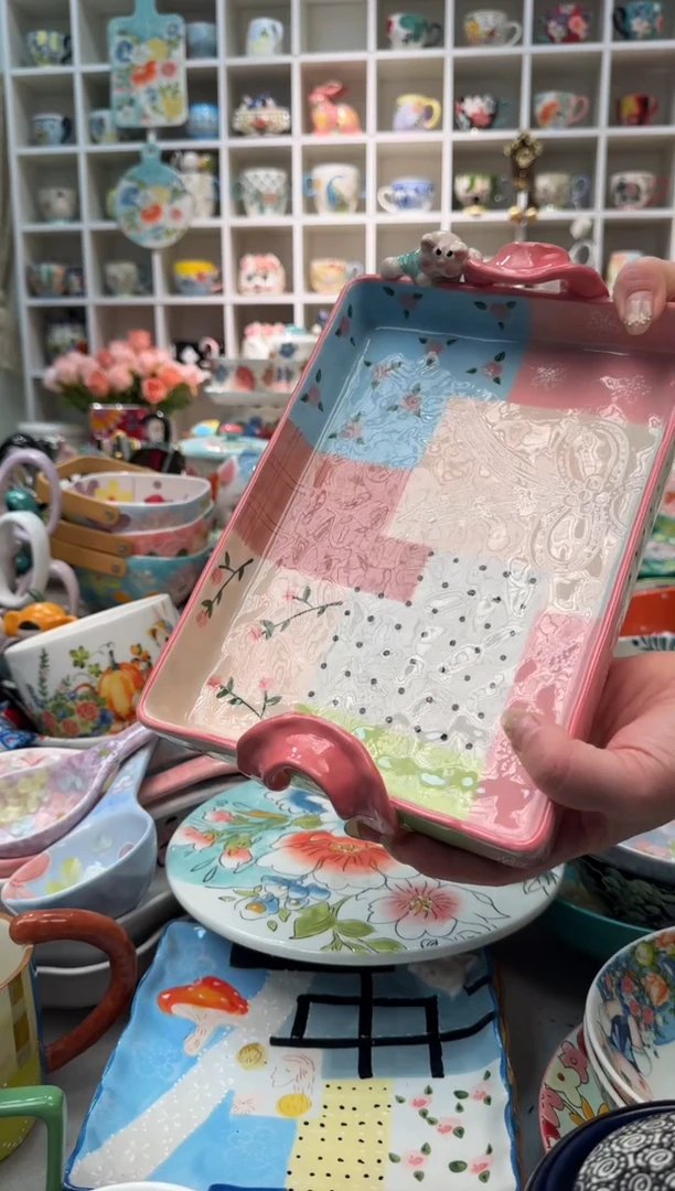 【闪购商品】瓷片新款粉邂逅双耳烤盘1只