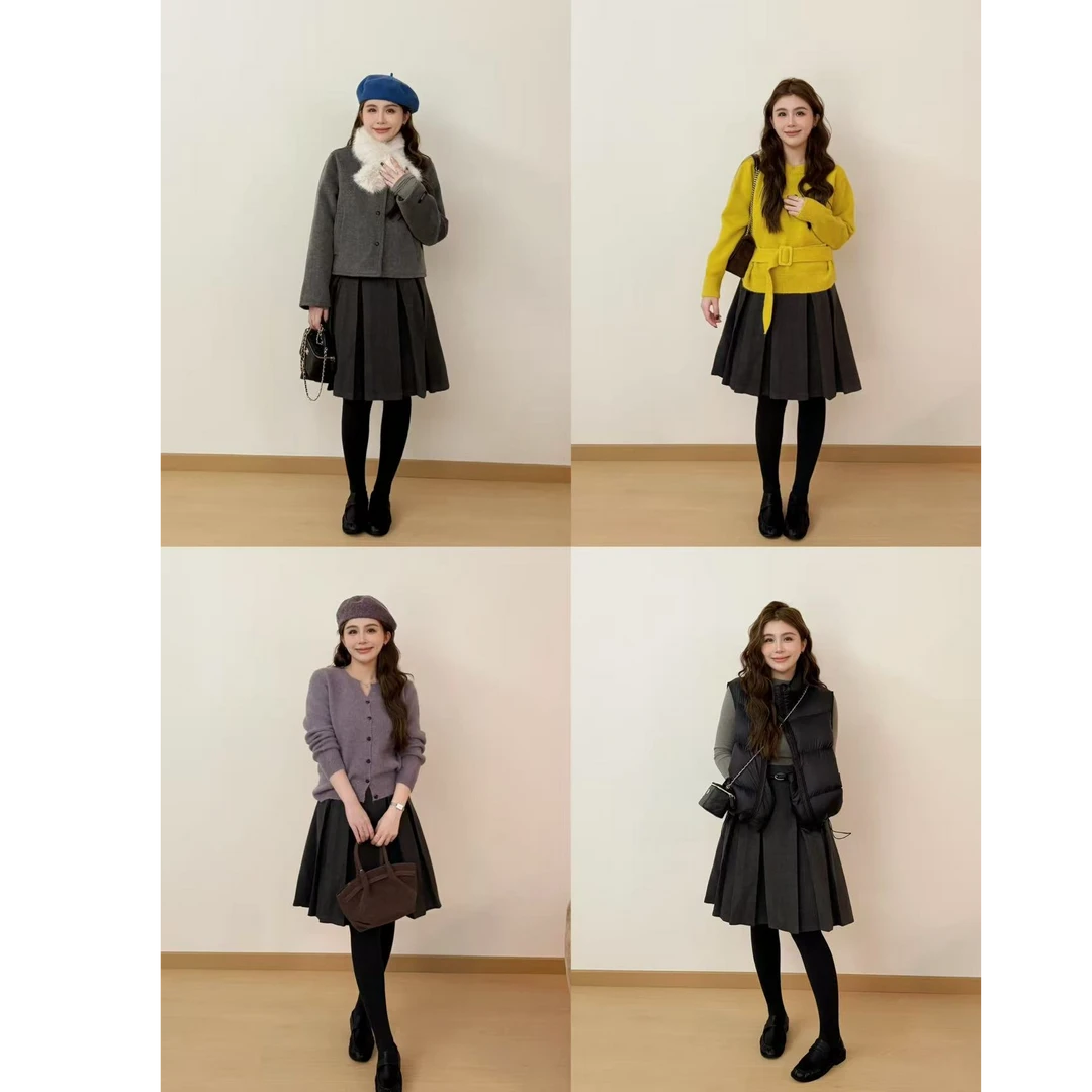 YPP！【韩女的法则】miu系高智风格雷系百搭遮肉百褶半身裙