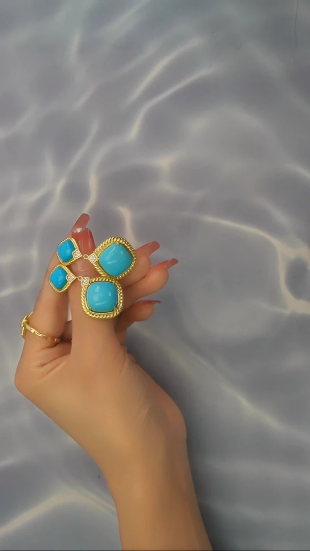 【闪购商品】绿松石耳环银S925镶嵌发货一件9m-14m