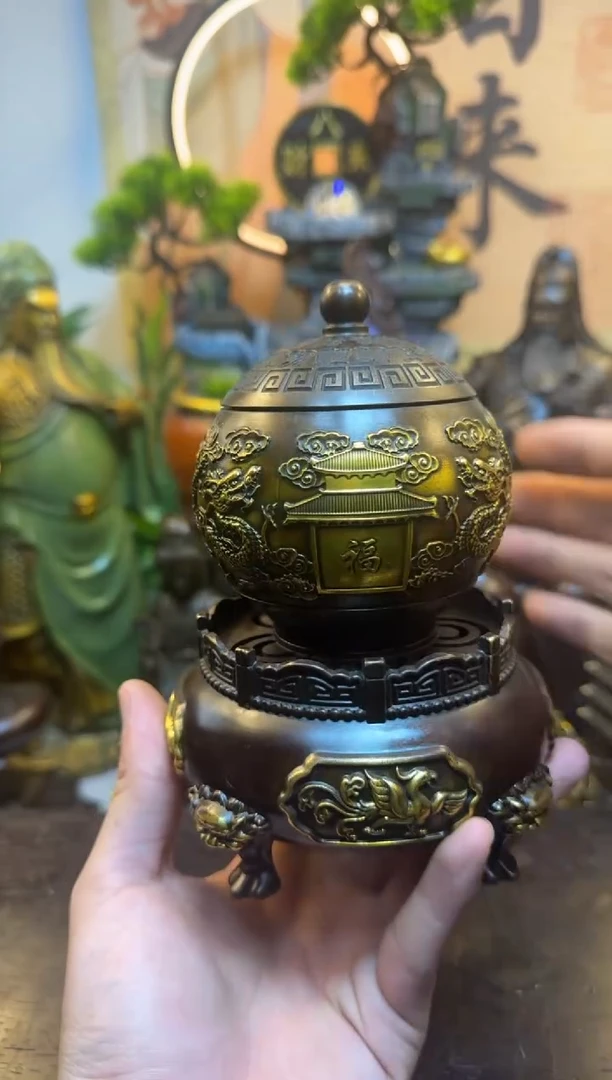 潼潼古铜只卖真铜！（时来运转鎏金盖式转运炉）