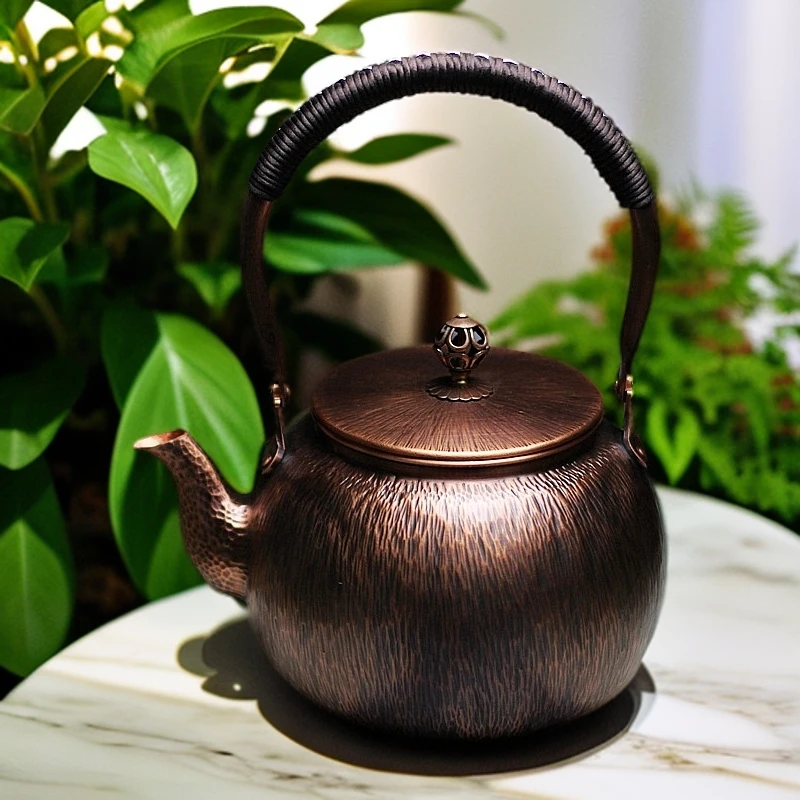 手工铜壶家用【木须纹】陶瓷烧水铜茶壶中式煮茶（1100ml）大容量复古
