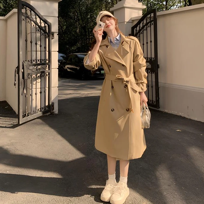 风衣外套女2025新款春秋英伦风中长款小个子高级感卡其色爆款大衣