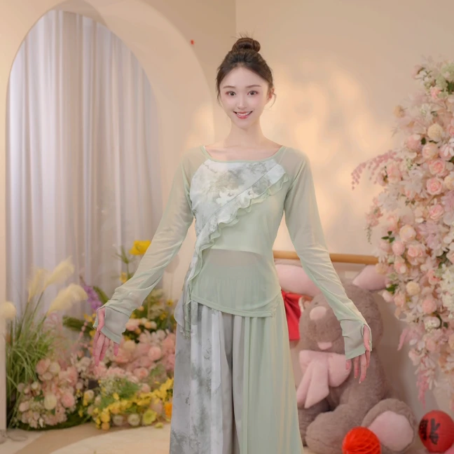 3541 D舞蹈练功服古典舞服装水墨拼接长袖上衣成人女显瘦形体新款