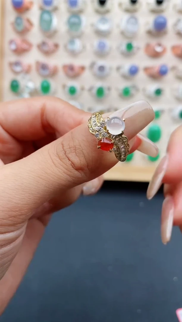 翡翠戒指银S925镶嵌缅甸天然A货翡翠1111  4-7