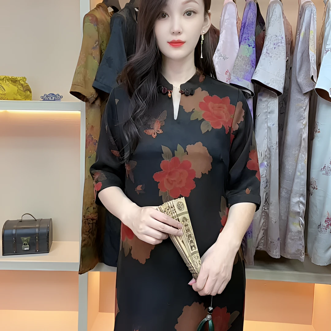 【花开富贵】新中式中国风气质复古花罗提花百搭国风连衣裙显瘦时尚