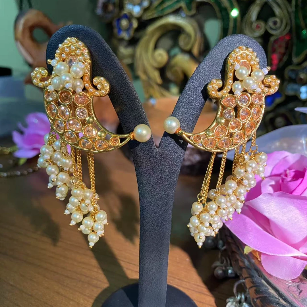 铜合金耳饰 印度手工耳环复古宫廷女民族风古风长款100649金色