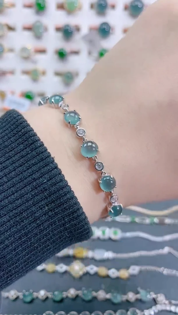 银S925镶嵌手链翡翠天然翡翠