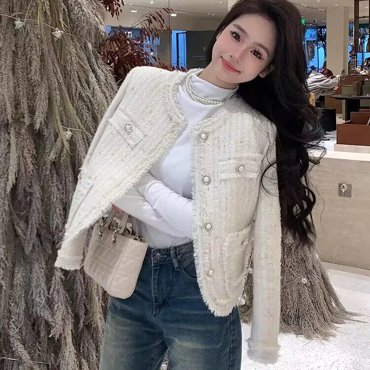 毛边法式小香风外套女小个子气质名媛风上衣80#