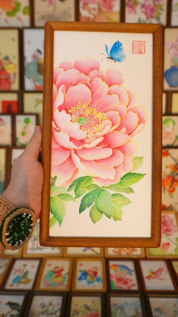 17*32实木框工笔大牡丹