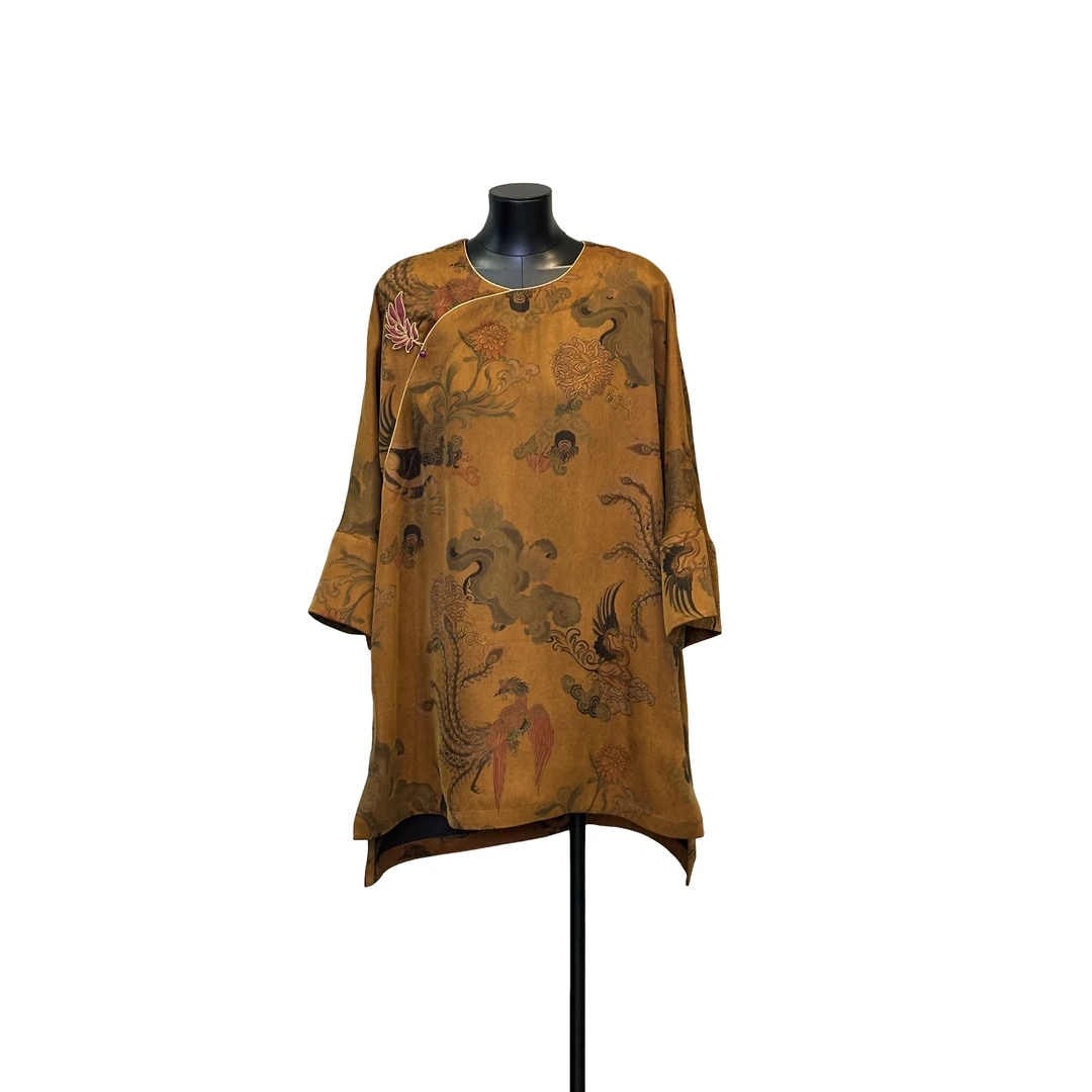 「利琪高订」晨曦凤凰奥黛非遗扣国风新中式气质百搭衬衫A6368