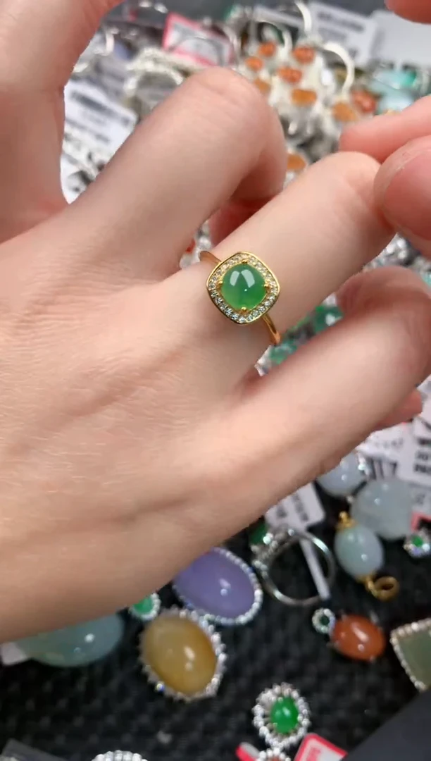 银S925镶嵌戒指翡翠999---4