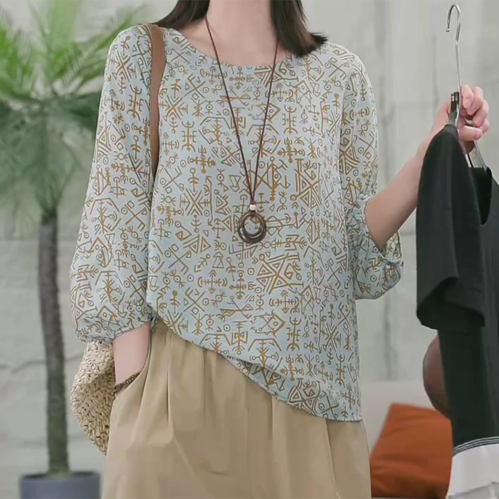 设计感休闲印花小衫薄款女款2025新款洋气百搭衬衫C5442