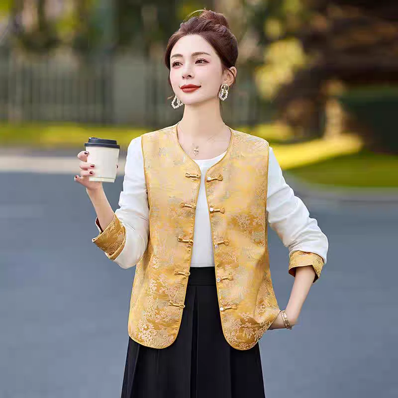 亿芬澜新中式国风盘扣复古民族风马甲马夹中国风宽松百搭短款时尚