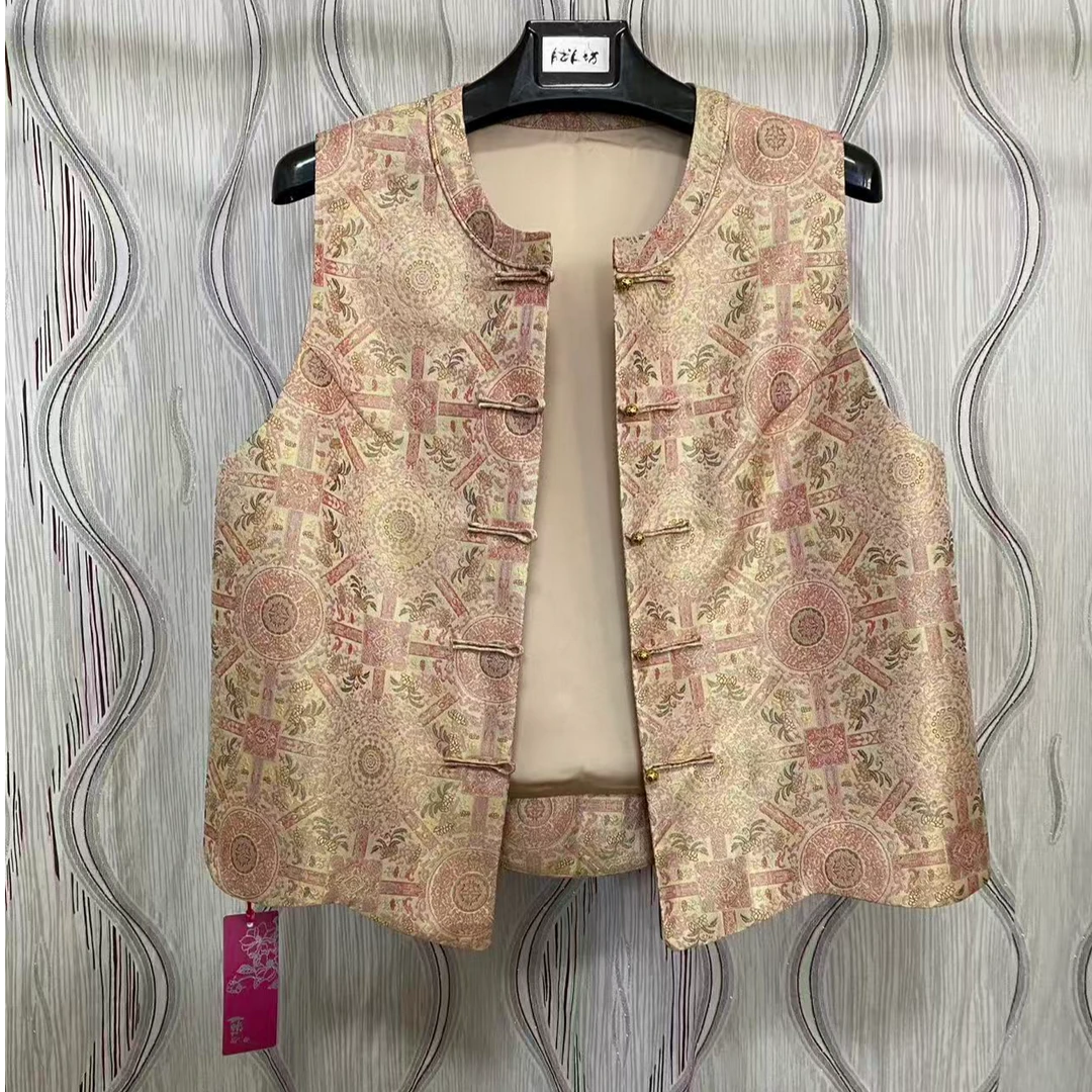 （新）胖人坊大码女装提花中式马甲4901 衣长63 126