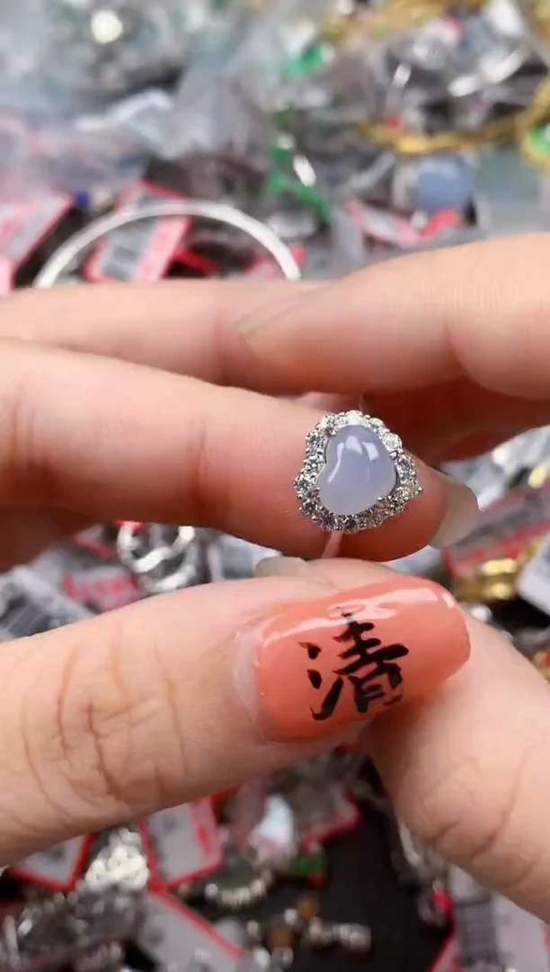 银S925镶嵌戒指翡翠天然A货缅甸翡翠