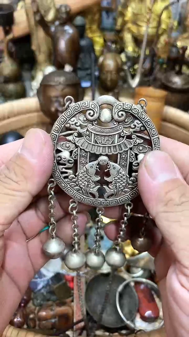 鸿兴工艺摆件把件双鱼纹挂锁