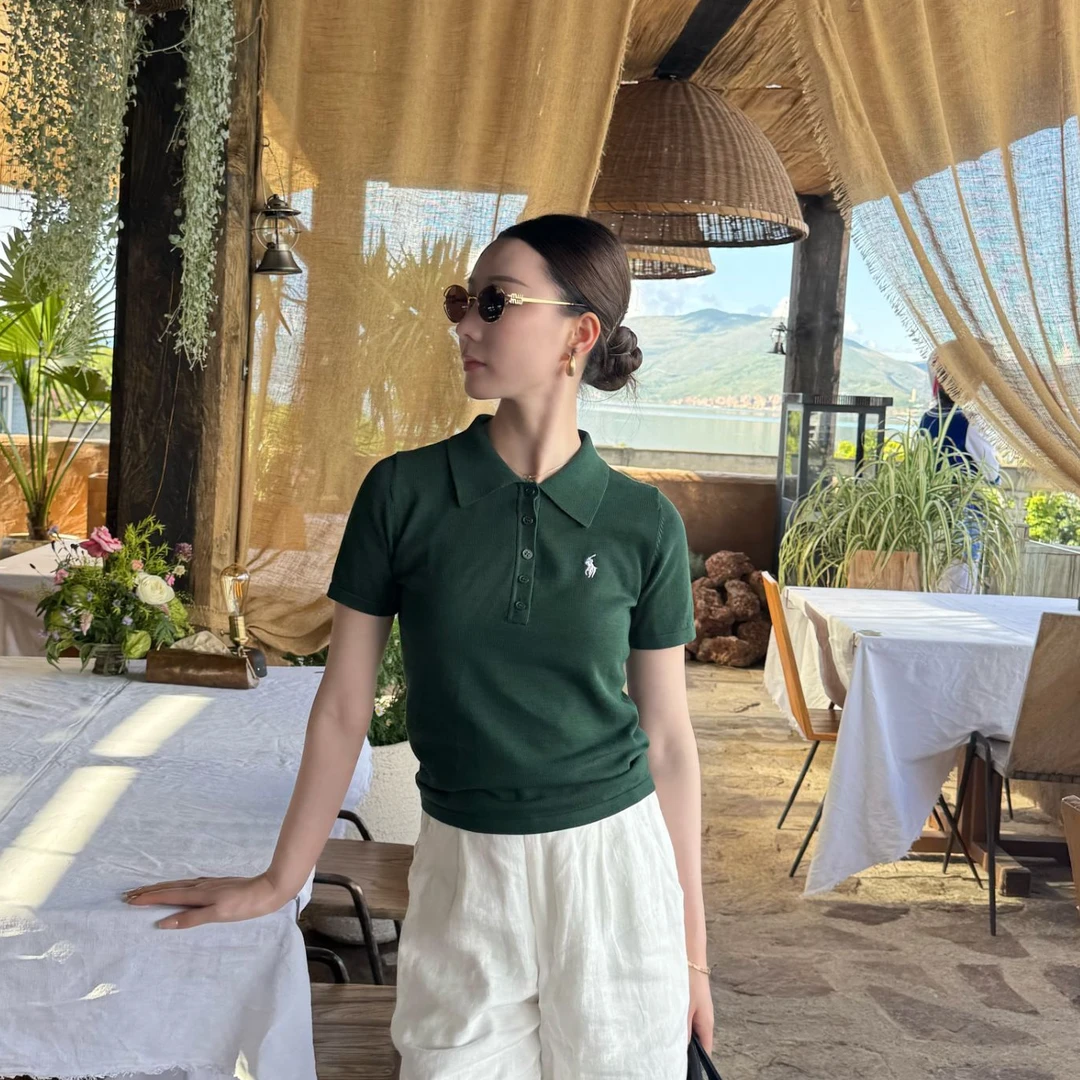 JIAO.AO【卡农】简约百搭老钱感纯色POLO领短袖T恤Y814