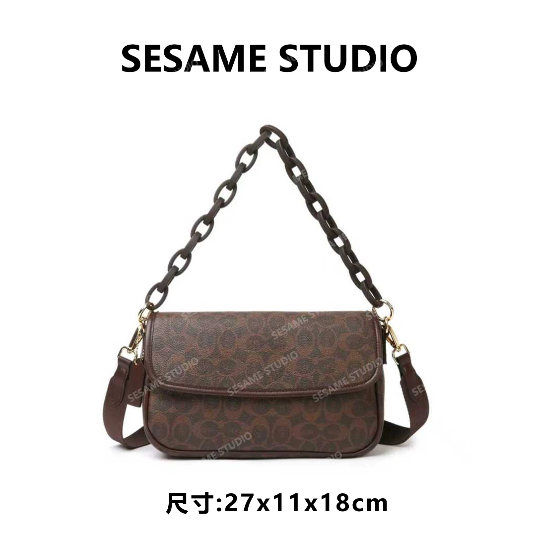 【芝麻集】BF-66632-咖啡色休闲时尚百搭腋下女包