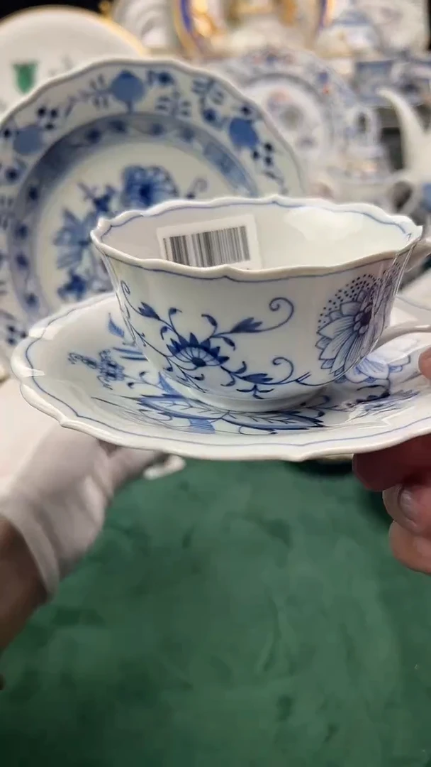 瓷片梅森二等蓝洋葱茶杯碟盘