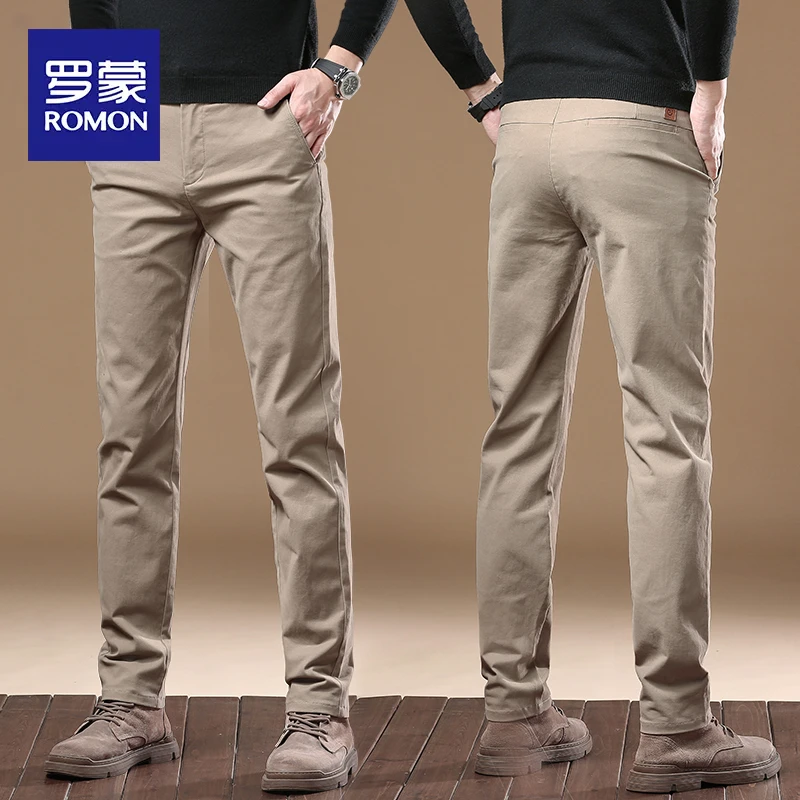 罗蒙春秋季高端商务休闲裤男士2025新款修身直筒长裤百搭西裤子男