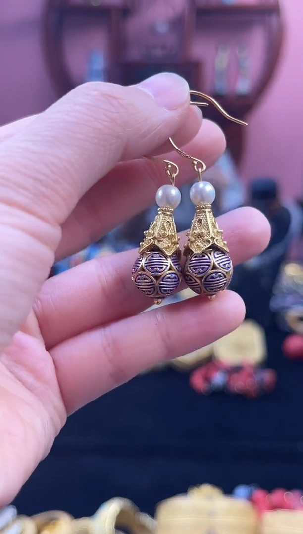 非遗 景泰蓝花丝镶嵌  耳环