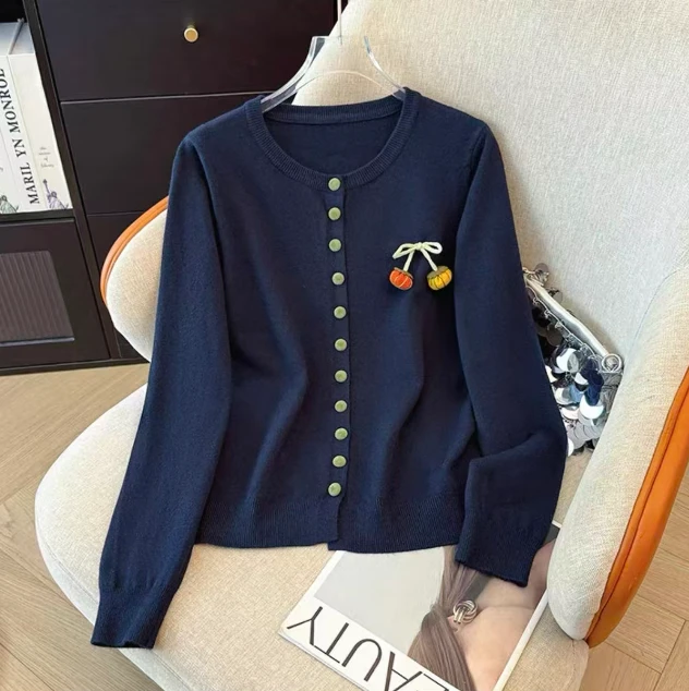 (717)2025春秋季新款时尚宽松显瘦圆领长袖针织衫休闲百搭打底衫