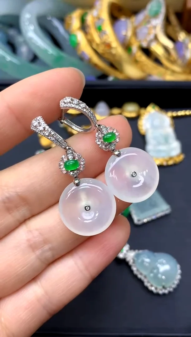 18K金镶嵌翡翠耳饰491-中国好珍宝