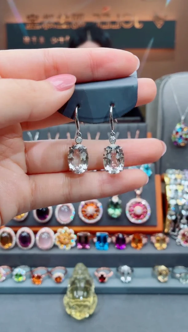 银S925镶嵌耳饰水晶水晶耳饰