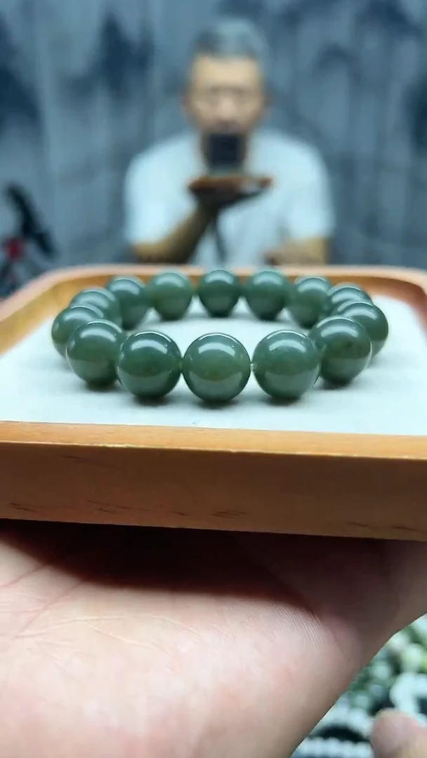 未镶嵌手串和田玉切末正蓝卡16纯天然拍一发一