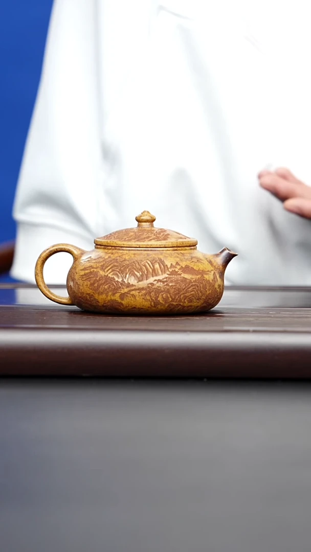 茶壶紫砂宜兴紫砂 山水牡丹寒江 龙骨金砂 曹营营