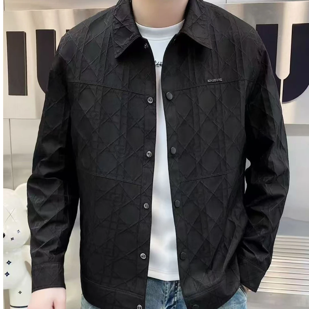 睿智 春季新款翻领提花夹克男士时尚轻奢-1212