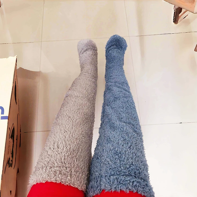 秋冬季脚套睡眠腿加绒加厚保暖长筒袜子地板睡觉袜套护膝暖脚男女