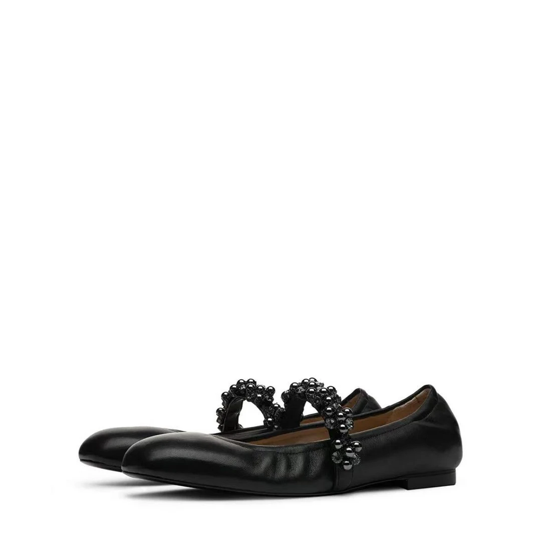 【沈阳中兴SW】POPPY BALLET FLAT黑纳帕皮/水晶/珍珠平底鞋