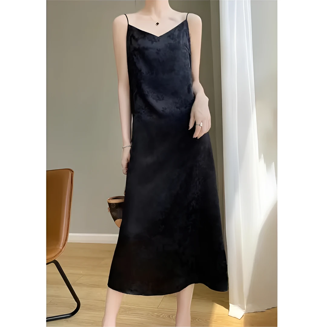 【佳佳定制】醋酸吊带连衣裙女侧边单开叉显瘦裙子 PX-1733