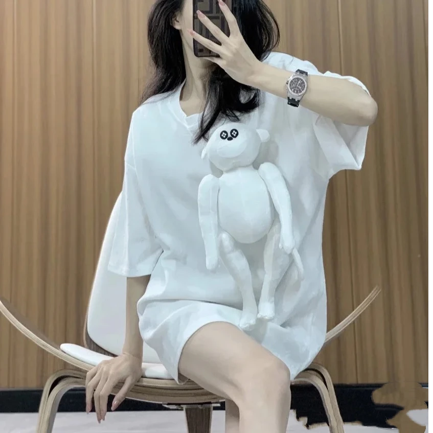 99新 LouisVuitton/路易威登 LV L码 白色 3D猴子玩偶 短袖 T恤