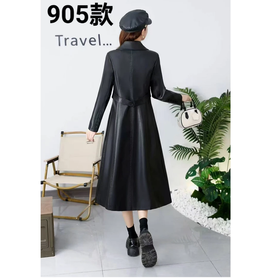 2025年秋冬秋季新款大衣气质高级领长款宽松PU 风衣皮衣外套