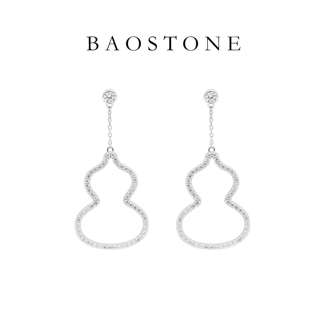 BAOSTONE 坠链均925银合成锆石 高级气质精致【福禄满钻耳钉】E-353