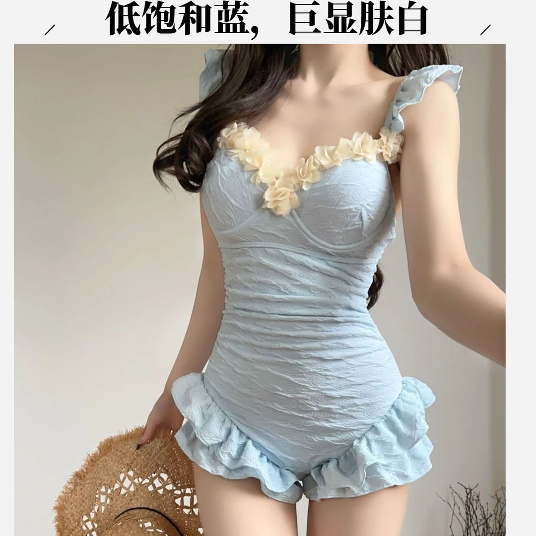泳衣女性感遮肉连体小胸聚拢显瘦海边度假泡温泉夏季女式遮肉泳衣