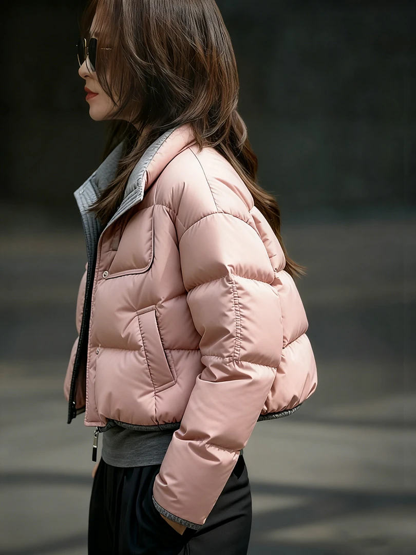 2025新款巨好看的加厚粉色短款夹棉洋气保暖棉服外套女款冬季棉袄