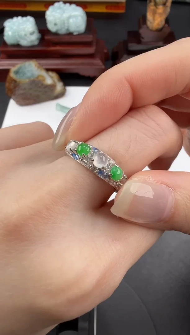 银S925镶嵌戒指翡翠翡翠饰品-36